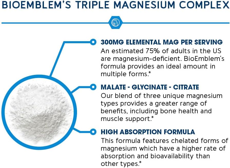 Triple Magnesium Complex 300mg|High Absorption Chelated Formula | Vegan, Non-GMO, Gluten-Free | 90 Capsules-Shop