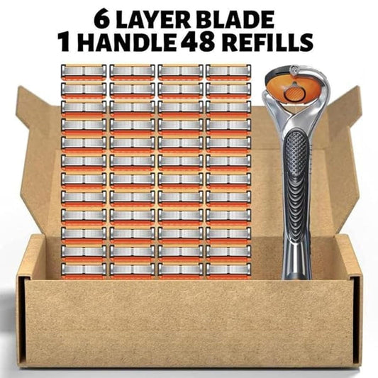 48-Piece Men's Razor Blade Replacement Set with Free Handle - Ultra Sharp Stainless Steel Blades for Smooth Shaving, Long Handle Double Edge Razor Blades, Travel Carry Handling Manual Shaver(24pcs)-Shop