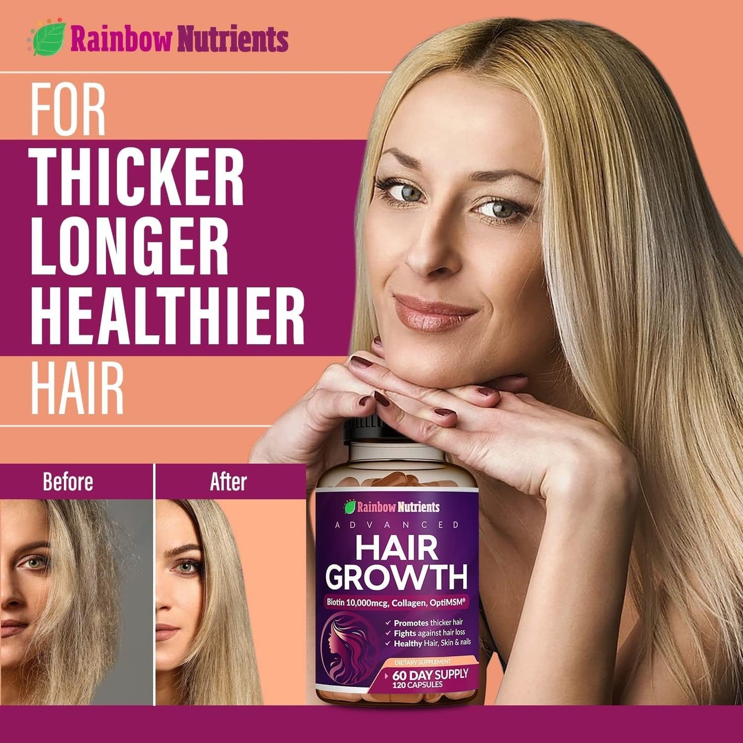 Hair Growth Vitamins for Women | Biotin 10,000Mcg, Collagen, Patented Optimsm®-Shop
